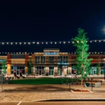 picture of a strip mall and park