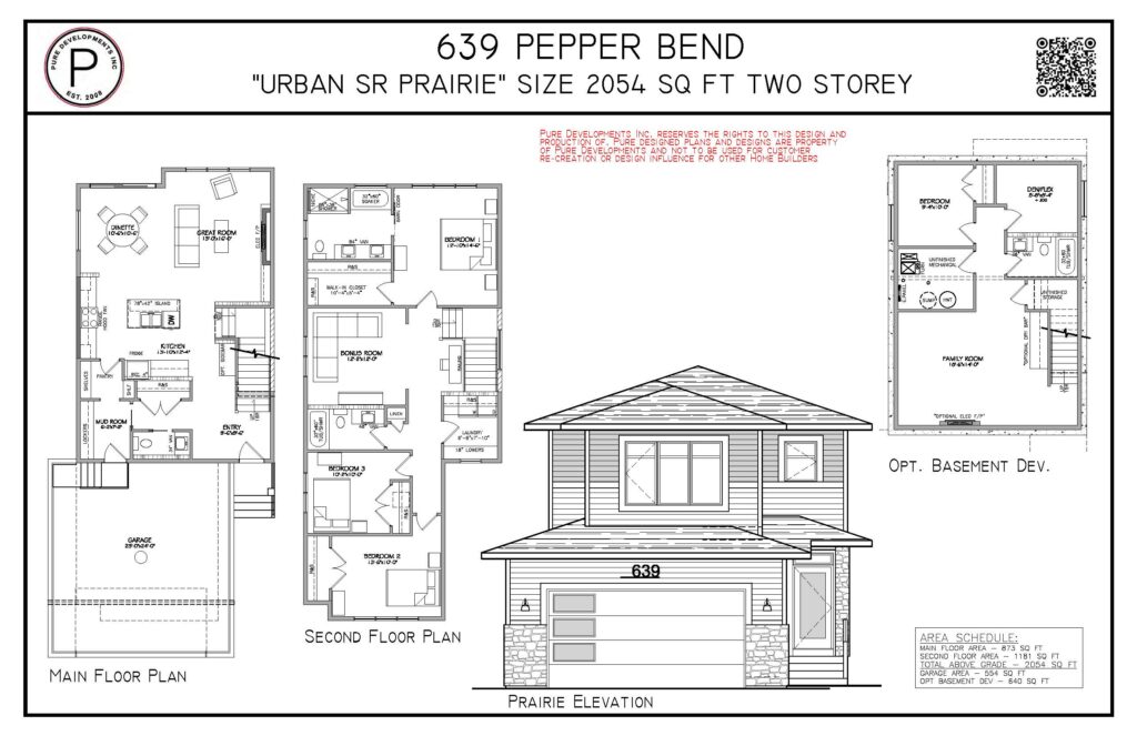 floorplan layout for Main, Second Floor, and Opt. Basement