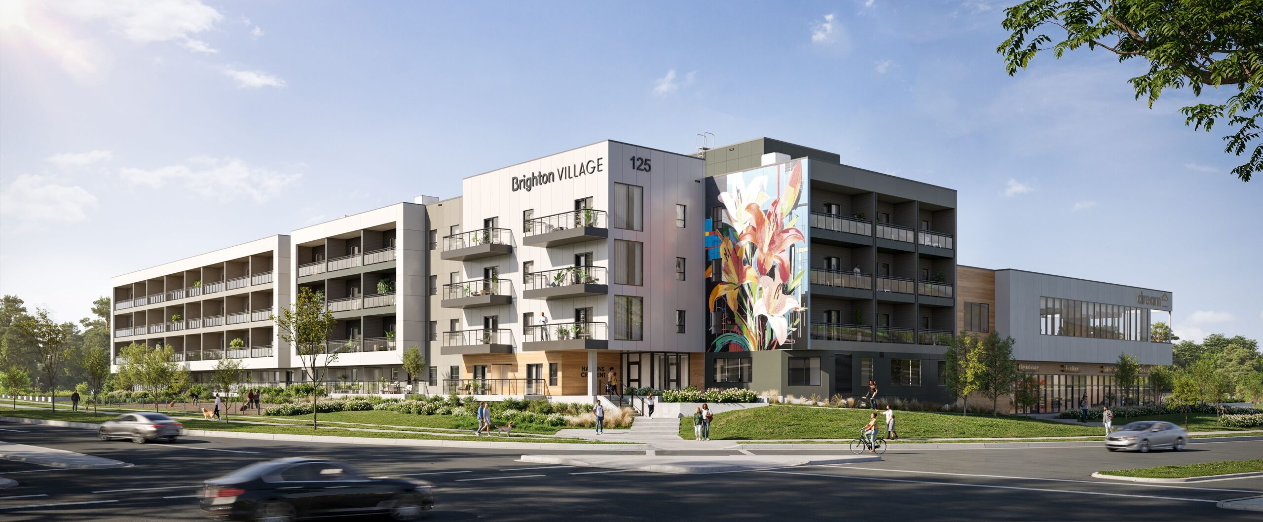 Rental property building with a triangle parallaxing around the border
